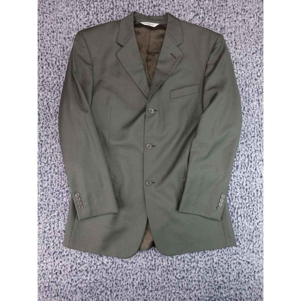 Pronto Uomo Blazer Mens 42L Olive Green Three Button Wool Blend Sport Coat